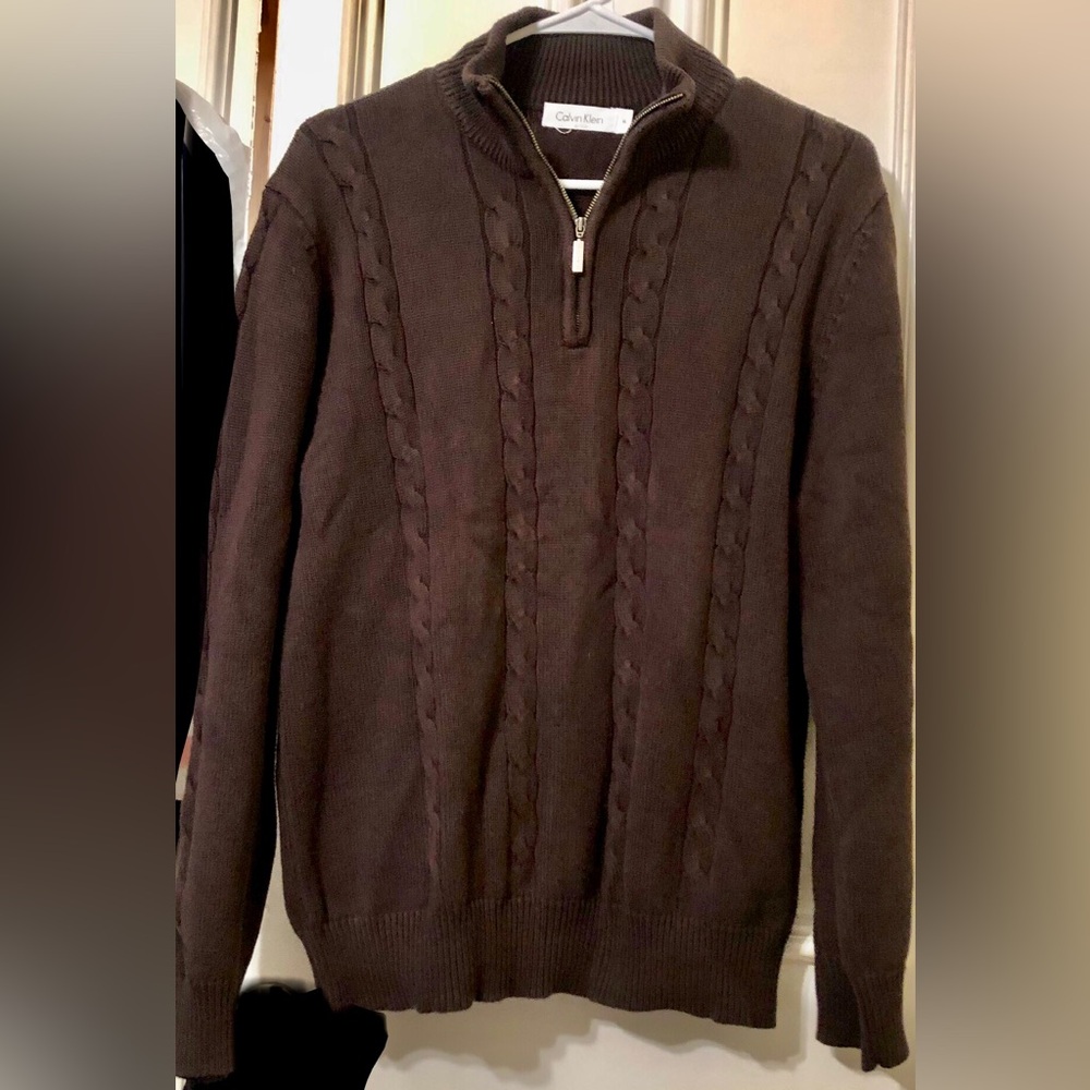 Calvin Klein Brown Cable Knit Quarter Zip Sweater Men's Medium
